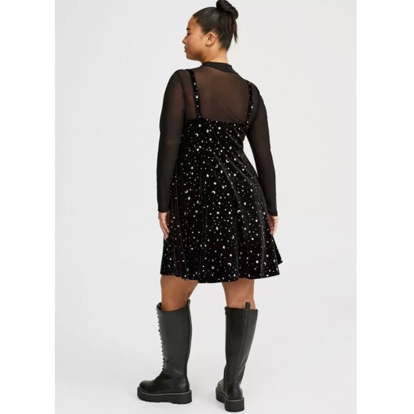 NWT Torrid 1 Black Stargazer Mini Velvet Foil Print Sleeveless Dress 1X 14 16 - Picture 3 of 13